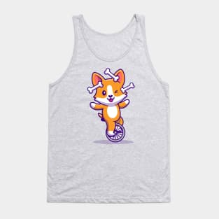 Cute Corgi Playing Bone With Bike Tank Top